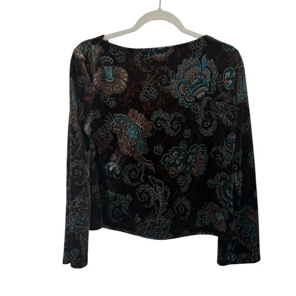 Kim Rogers Brown Floral Velvet Blouse Cowl Neck Y2K Fairy Womens Large Petite - Picture 6 of 6
